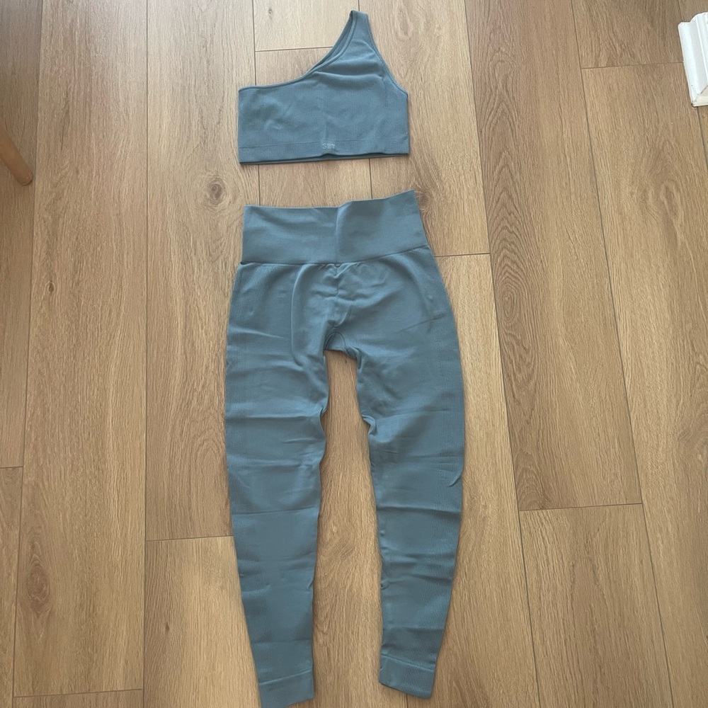 SET Active One-Shoulder Top and Leggings in Slate Blue
